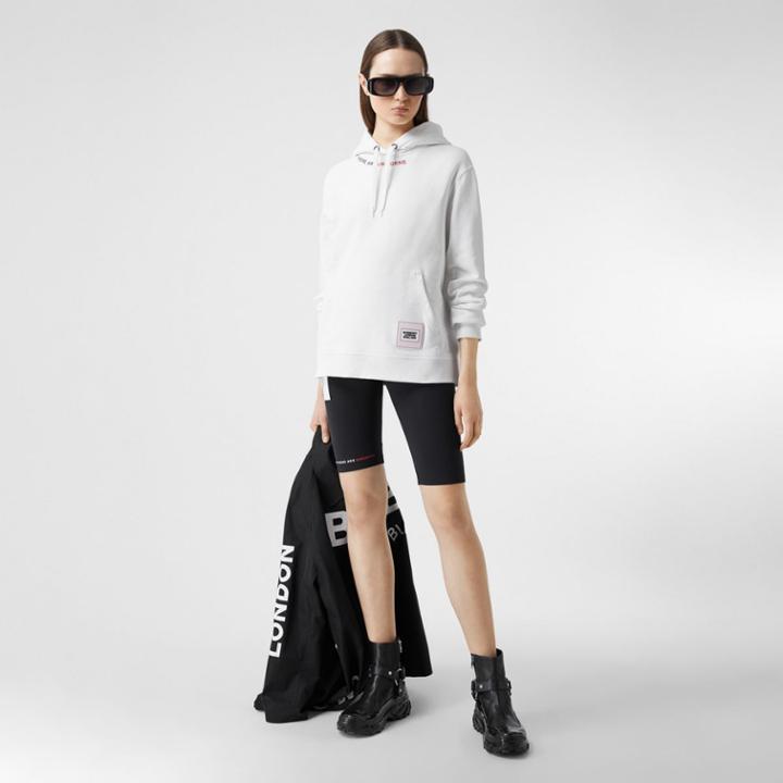 Burberry Burberry Quote Print Cotton Oversized Hoodie, White
