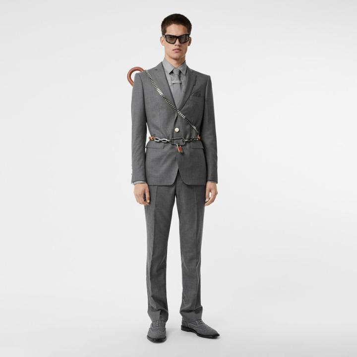 Burberry Burberry Classic Fit Metal Button Wool Tailored Trousers, Size: 34, Grey