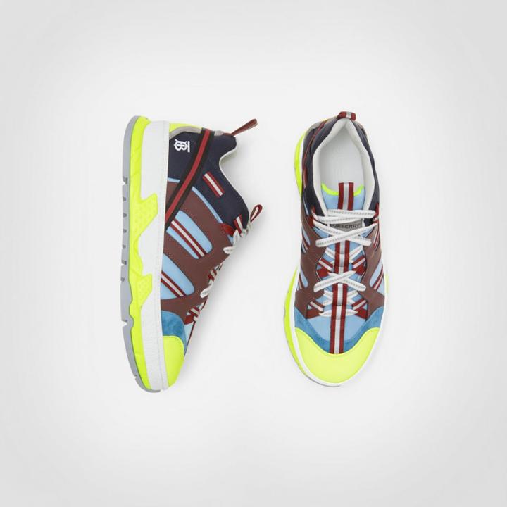 Burberry Burberry Monogram Motif Nylon, Nubuck And Suede Sneakers, Size: 39, Blue