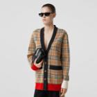 Burberry Burberry Vintage Check Merino Wool Blend Jacquard Cardigan, Size: S, Beige