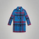 Burberry Burberry Check Wool Tailored Coat, Size: 14y, Blue