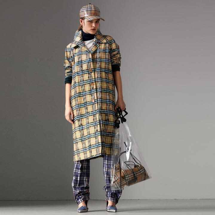 Burberry Burberry Scribble Check Cotton Gabardine Car Coat, Size: 08, Blue