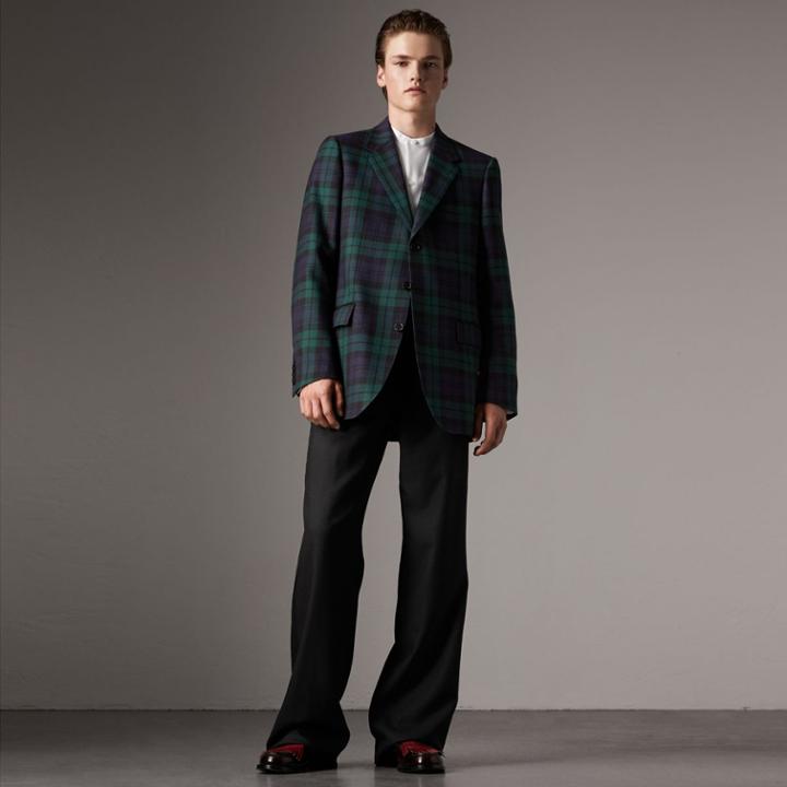 Burberry Burberry Tartan Wool Tailored Jacket, Size: 50r, Blue