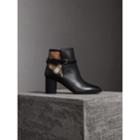 Burberry Burberry House Check And Leather Ankle Boots, Size: 38.5, Black
