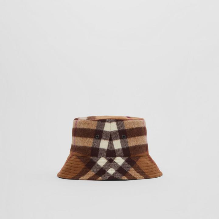 Burberry Burberry Check Wool Bucket Hat, Size: Xs, Brown
