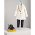 Burberry Burberry Detachable Rib Knit Collar Tailored Cashmere Coat, Size: 14y, White