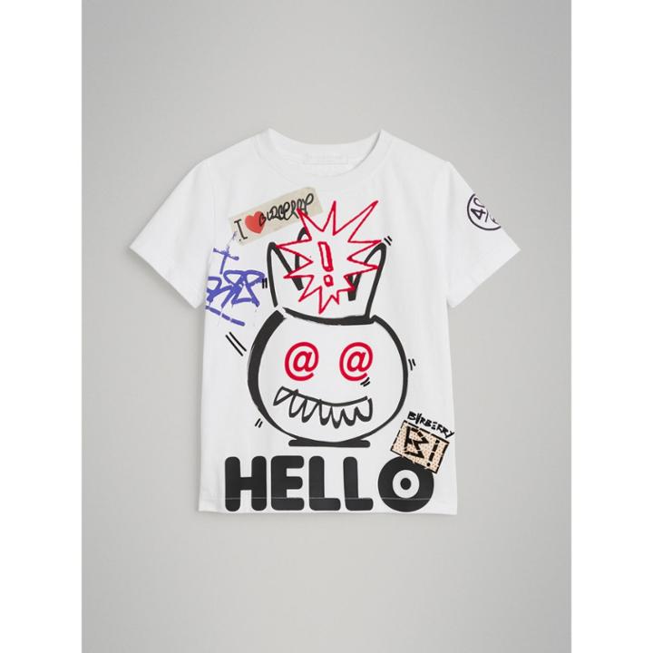 Burberry Burberry Hello Print Cotton T-shirt, Size: 14y, White