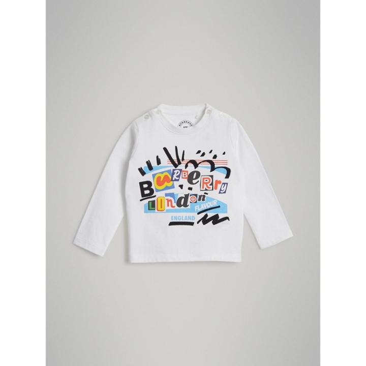 Burberry Burberry Long-sleeve Logo Print Cotton T-shirt, Size: 12m, White