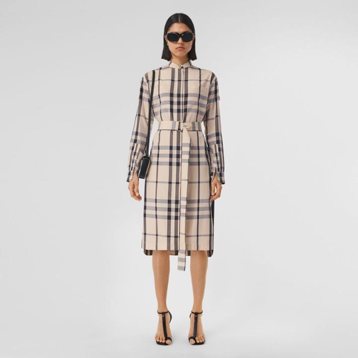 Burberry Burberry D-ring Detail Check Silk Viscose Shirt Dress, Size: 10