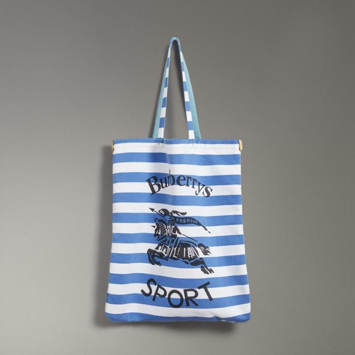 Burberry Burberry Large Archive Logo Striped Jersey Shopper, Blue