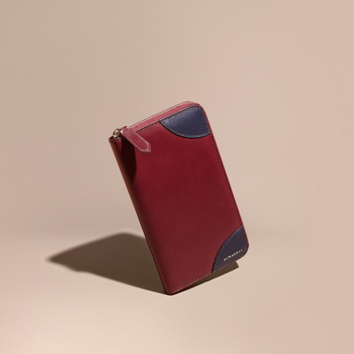 Burberry Burberry Contrast Corner London Leather Ziparound Wallet, Red