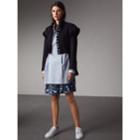 Burberry Burberry Shearling Trim Wool Blend Regimental Jacket, Size: 02, Blue