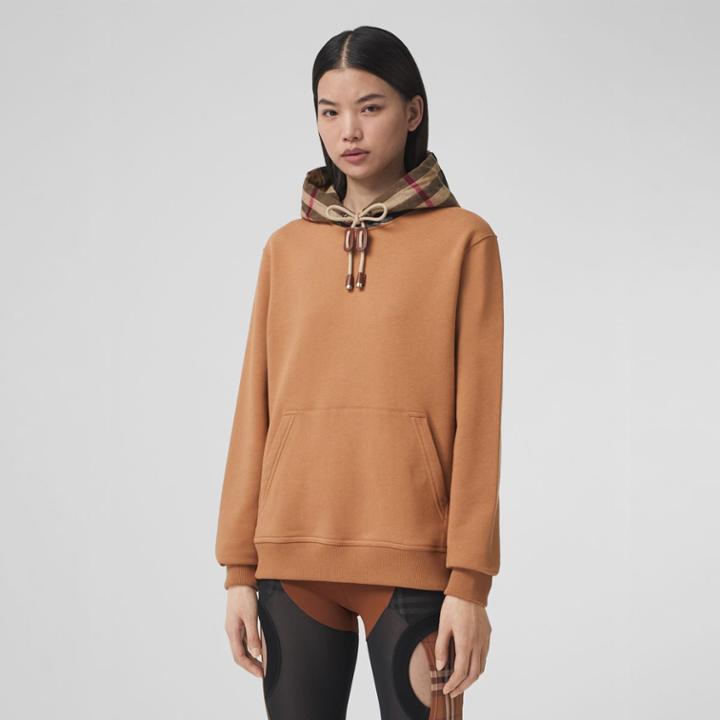 Burberry Burberry Check Hood Cotton Oversized Hoodie, Size: Xs