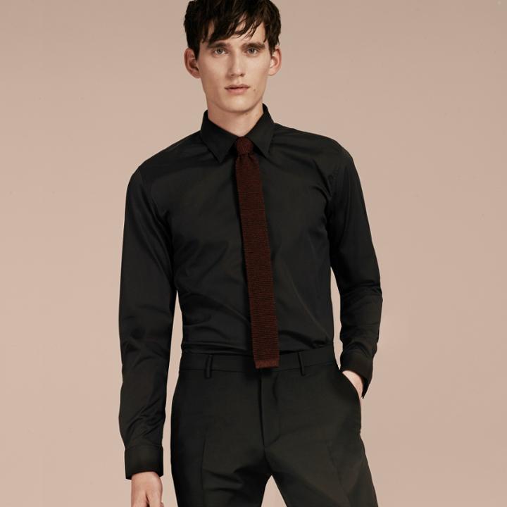 Burberry Burberry Slim Fit Stretch Cotton Shirt, Size: 16, Black