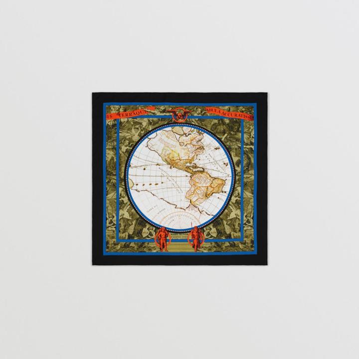 Burberry Burberry Map Print Silk Square Scarf, Multicolour