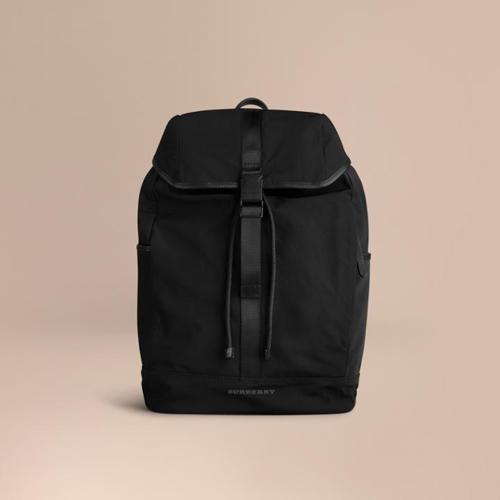 Burberry Burberry Leather Trim Lightweight Backpack, Black