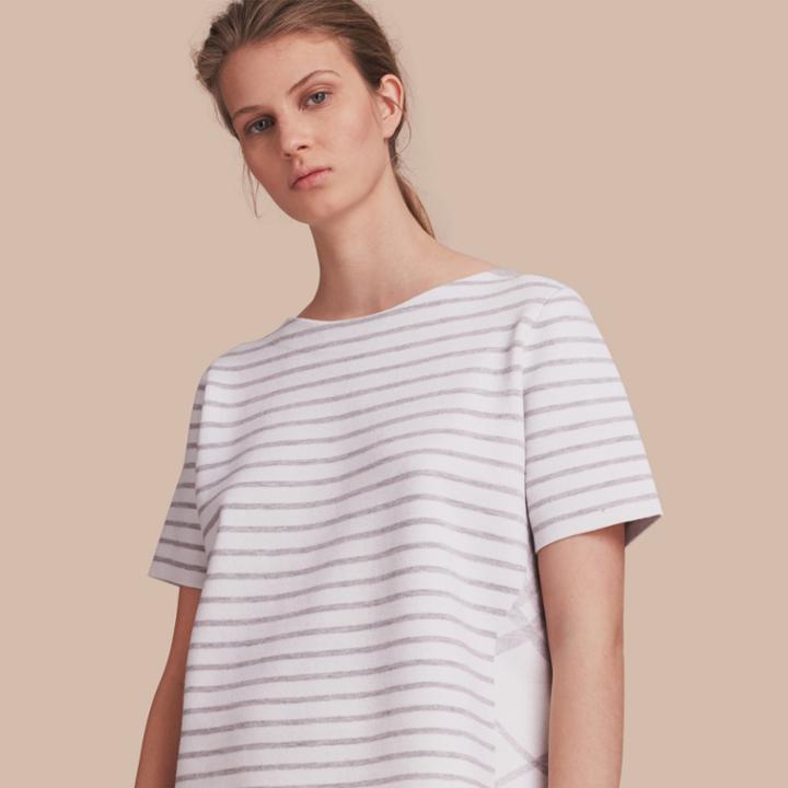 Burberry Burberry Check And Stripe Wool Blend T-shirt, Grey