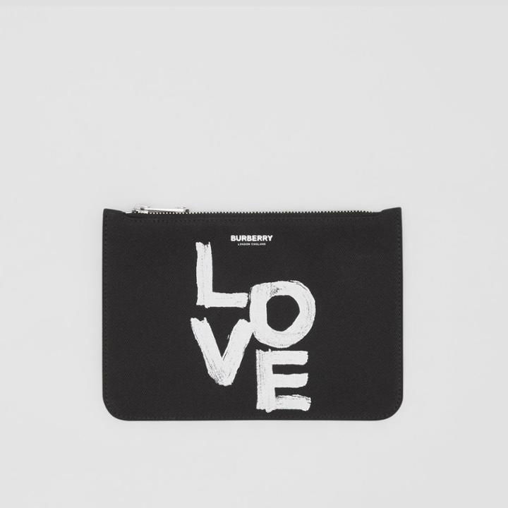 Burberry Burberry Small Love Print Cotton Twill Pouch, Black