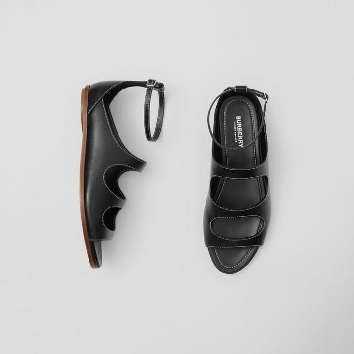 Burberry Burberry Cut-out Detail Topstitched Leather Sandals, Size: 40