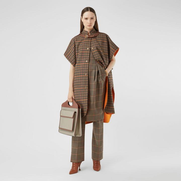 Burberry Burberry Double-faced Check Wool Cape, Size: M/l, Orange