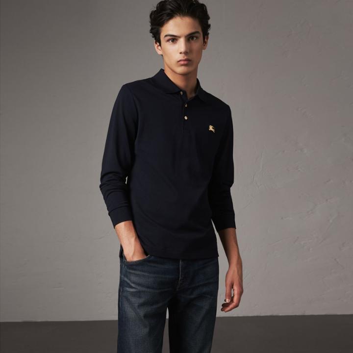 Burberry Burberry Long-sleeve Cotton Piqu Polo Shirt, Size: Xxl, Blue