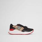 Burberry Burberry Leather And Vintage Check Cotton Sneakers, Size: 35, Black