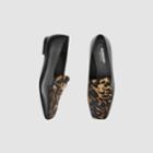 Burberry Burberry Leopard Print Calf Hair And Leather Loafers, Size: 36, Black