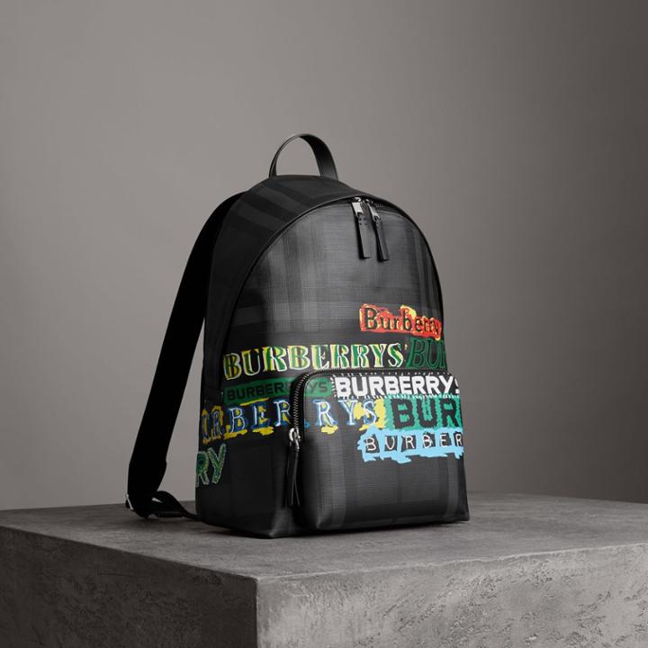 Burberry Burberry Logo Print London Check Backpack, Grey