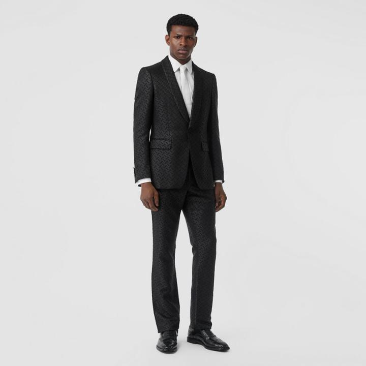 Burberry Burberry English Fit Monogram Wool Blend Jacquard Tuxedo, Size: 48r, Black