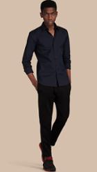 Burberry Contrast Topstitch Stretch Cotton Shirt