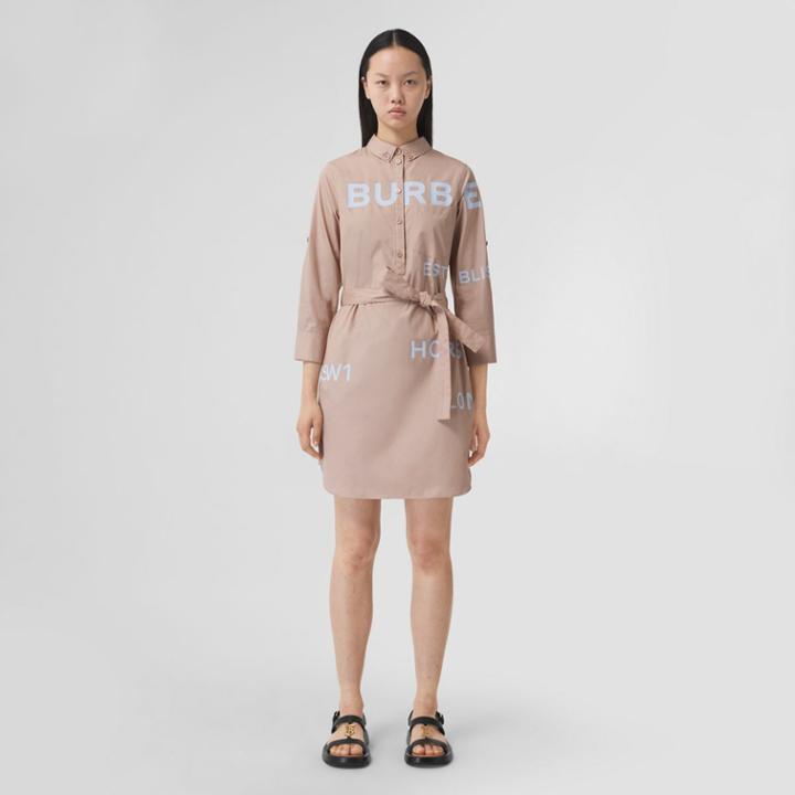 Burberry Burberry Horseferry Print Cotton Tie-waist Shirt Dress, Size: 0
