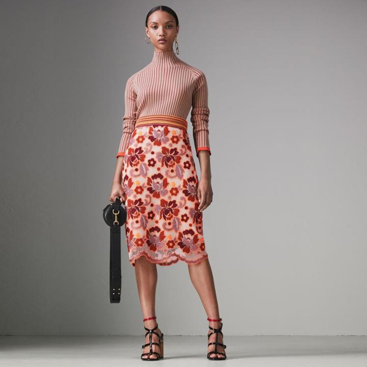Burberry Burberry Floral Crochet Fitted Skirt, Size: 06