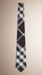 Burberry Modern Cut Check Jacquard Linen Silk Tie