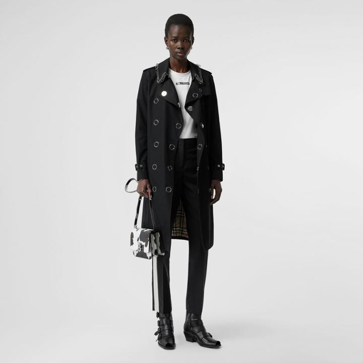 Burberry Burberry Ring-pierced Cotton Gabardine Trench Coat, Size: 04, Black