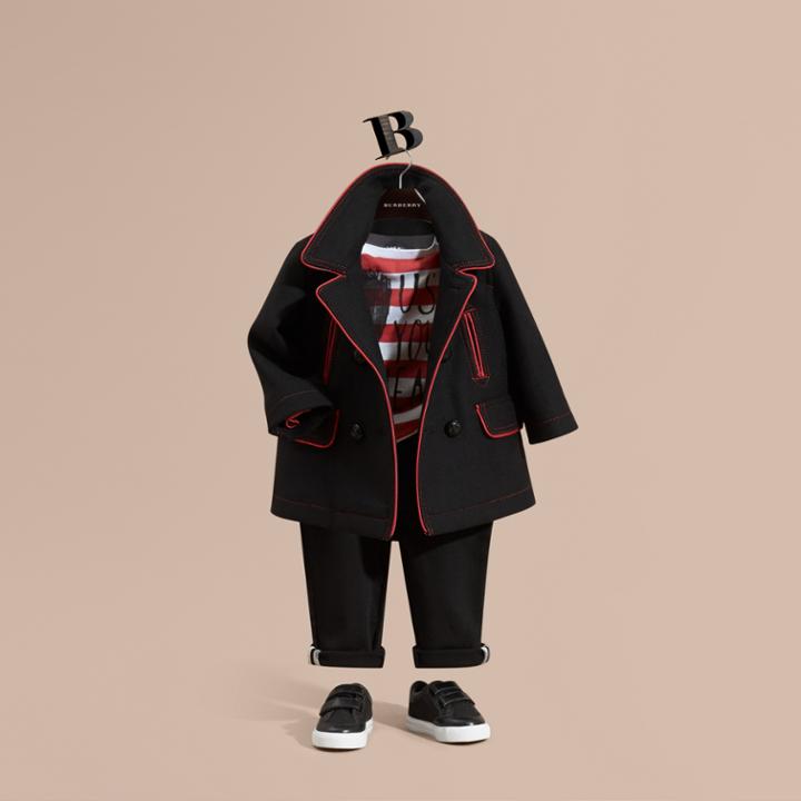 Burberry Burberry Wool Cashmere Blend Piped Military Pea Coat, Size: 12m, Black