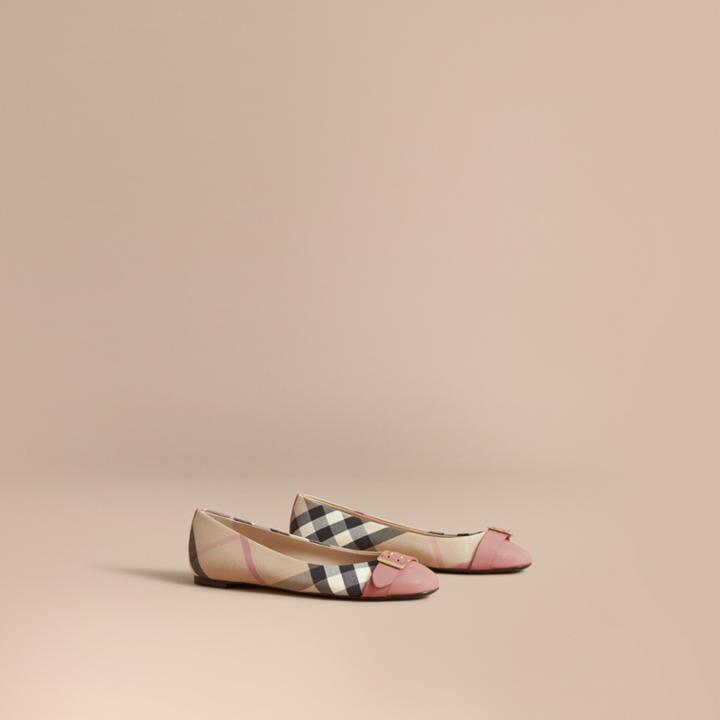 Burberry Burberry Buckle Detail Check And Patent Leather Ballerinas, Size: 38, Pink