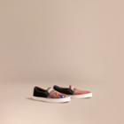 Burberry Burberry Rainbow Print House Check Cotton And Suede Slip-on Trainers, Size: 41, Black