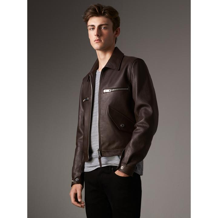 Burberry Burberry Tumbled Leather Jacket, Size: 36, Brown