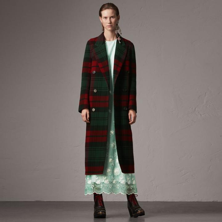 Burberry Burberry Tartan Wool Double-breasted Coat, Size: 00, Pink