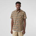 Burberry Burberry Short-sleeve Small Scale Check Stretch Cotton Shirt, Beige