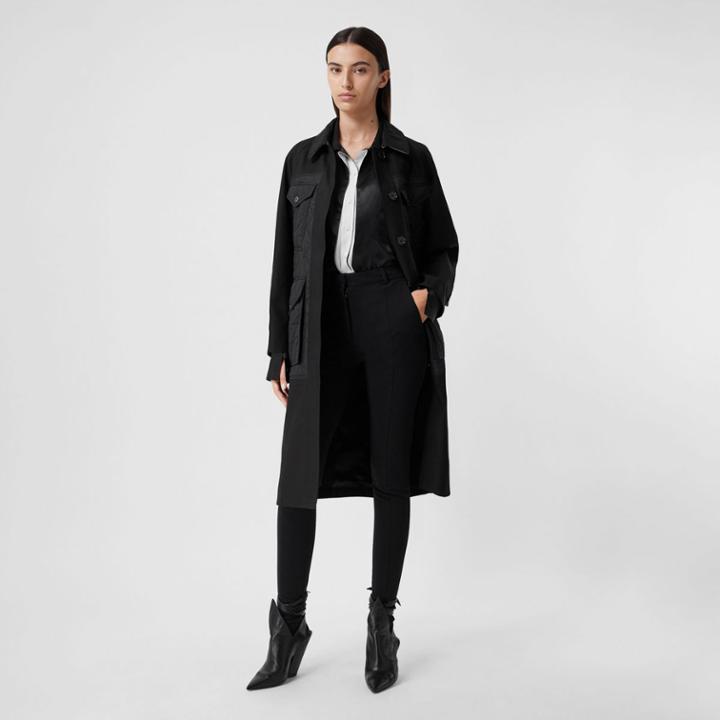 Burberry Burberry Diamond Quilted Panel Cotton Gabardine Car Coat, Size: 02, Black