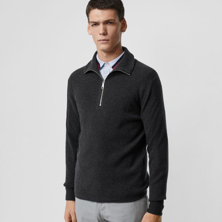Burberry Burberry Rib Knit Cashmere Half-zip Sweater, Grey