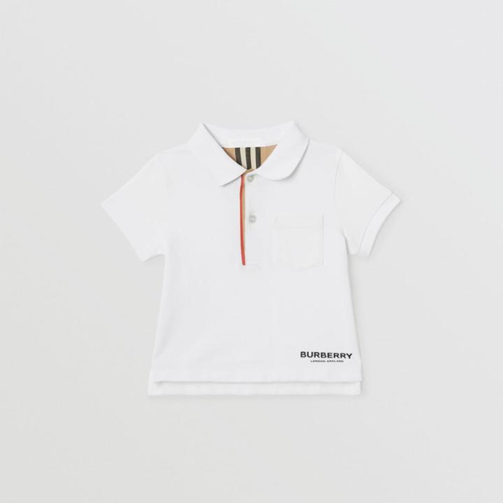 Burberry Burberry Childrens Icon Stripe Placket Cotton Piqu Polo Shirt, Size: 6m, White
