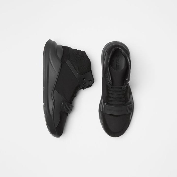 Burberry Burberry Suede And Neoprene High-top Sneakers, Size: 39, Black