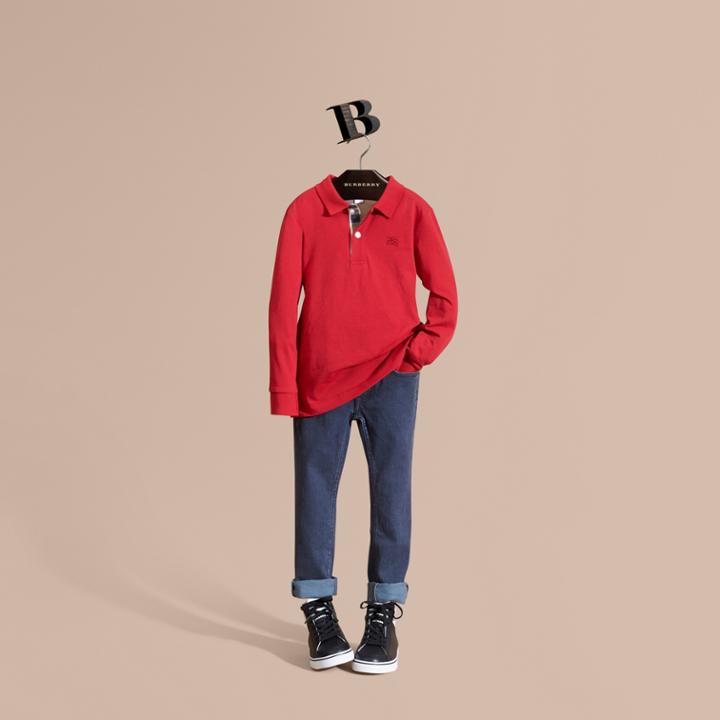 Burberry Burberry Long-sleeved Cotton Polo Shirt, Size: 10y, Red
