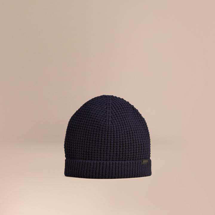 Burberry Burberry Cashmere Blend Waffle Knit Beanie, Blue