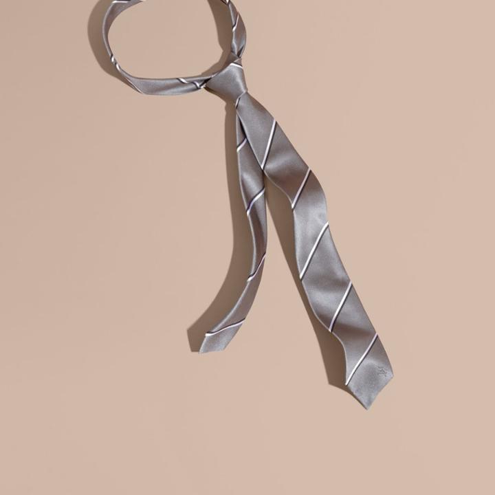 Burberry Burberry Slim Fit Striped Silk Tie, Grey
