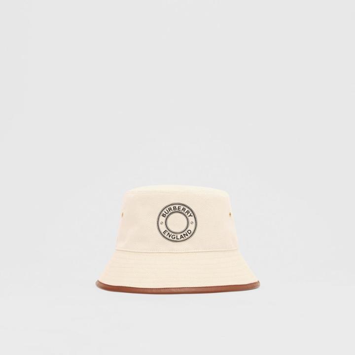 Burberry Burberry Leather Trim Logo Graphic Cotton Bucket Hat