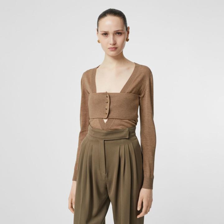Burberry Burberry Button Panel Detail Merino Wool V-neck Sweater, Grey