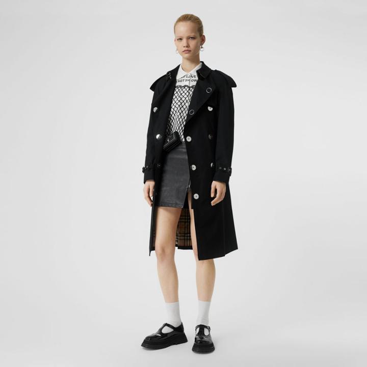 Burberry Burberry Press-stud Detail Cotton Gabardine Trench Coat, Size: 04, Black